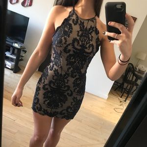 Navy lace tight halter dress